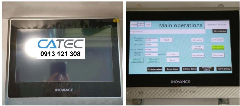 Hình ảnh thực tế kỹ sư Catec đang sửa chữa màn hình công nghiệp HMI tại xưởng