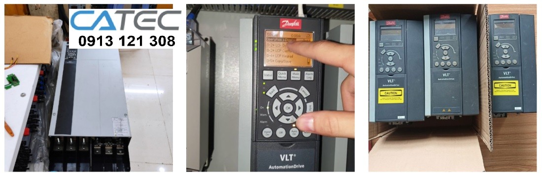 Hình ảnh biến tần Danfoss đang được kỹ sư Catec sửa chữa lỗi phần cứng 